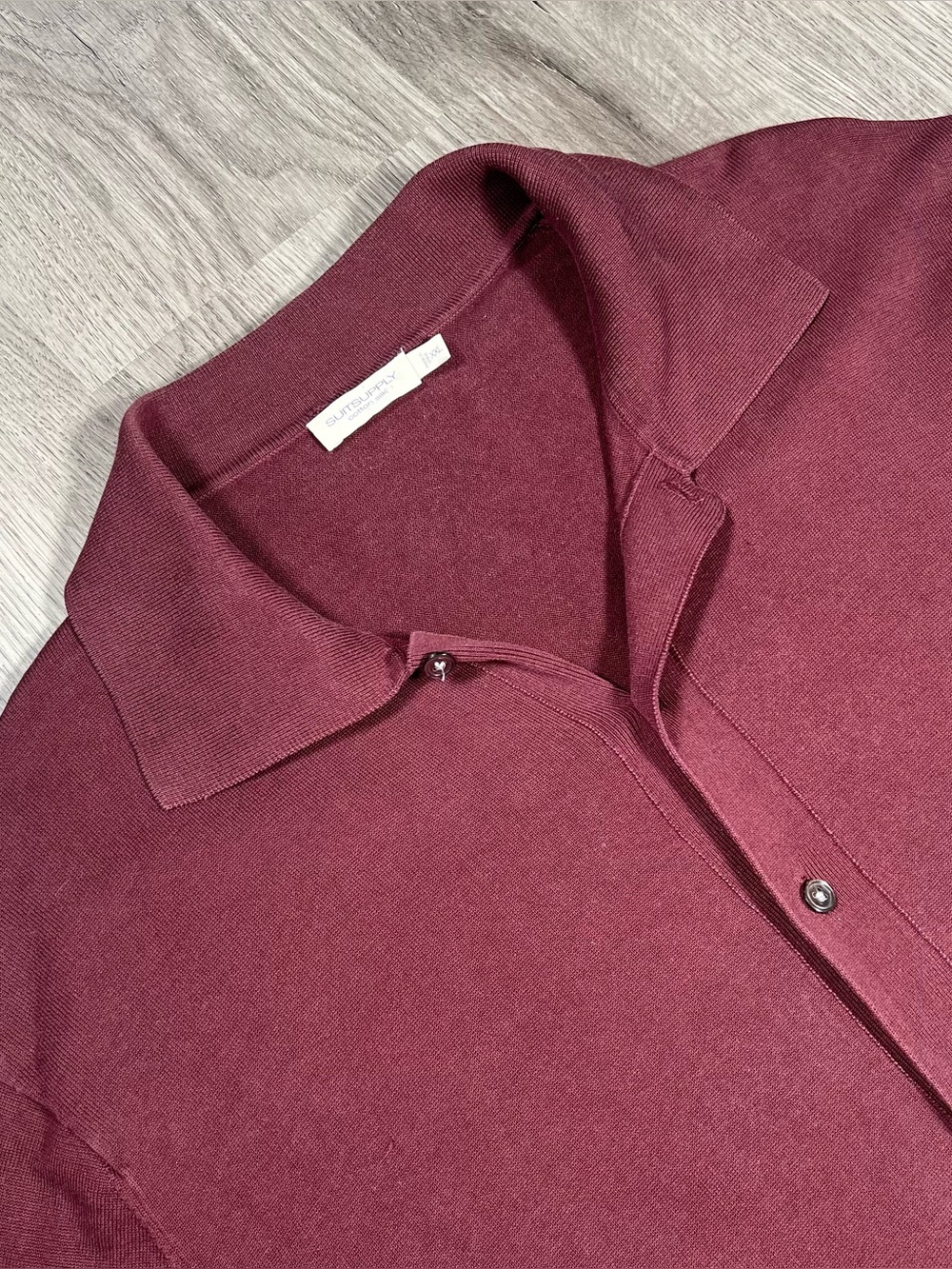Suitsupply Cotton Silk Short Sleeve Burgundy Polo Cardigan Men’s Size XXL Button